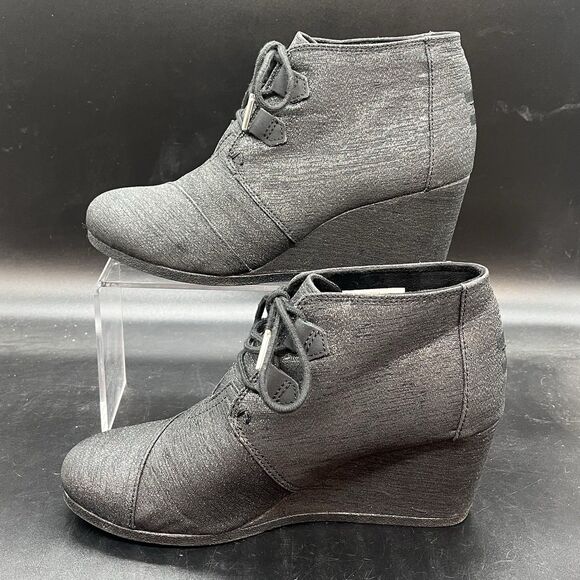 TOMS womens black sparkle wedge bootie size 8.5 10015785 - Picture 2 of 7